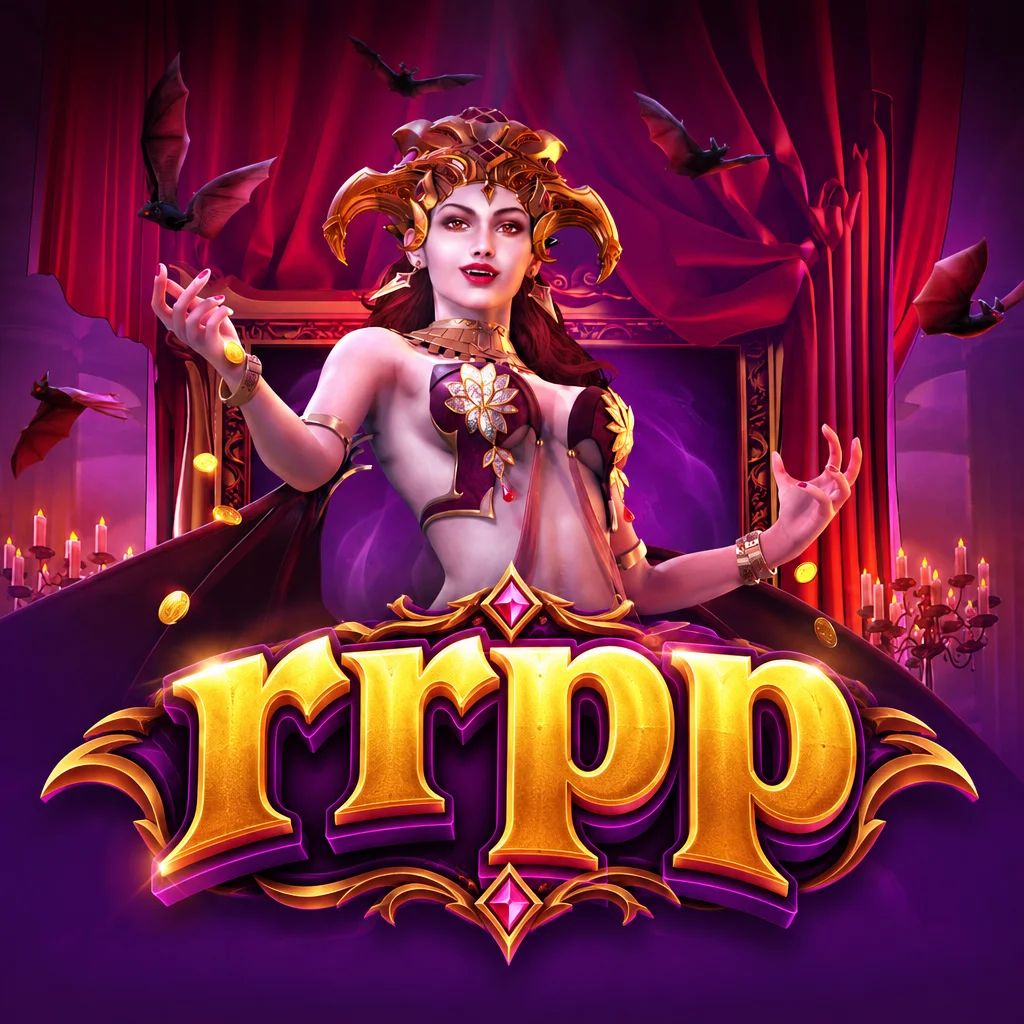 Ratu vampir dengan hiasan kepala emas dan kelelawar terbang pada game Vampires Charm di rrpp